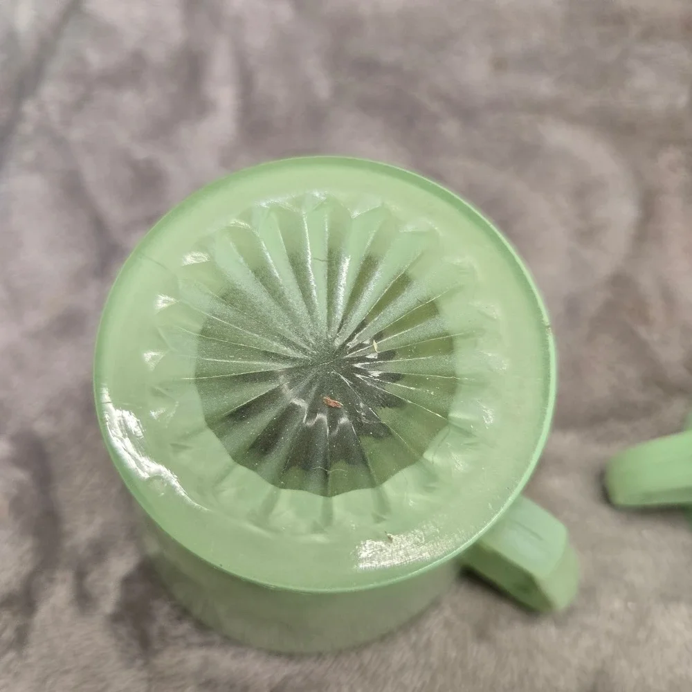 Vintage Jadeite Glass Creamer and Sugar Bowl Set Green Starburst Base 2 Piece